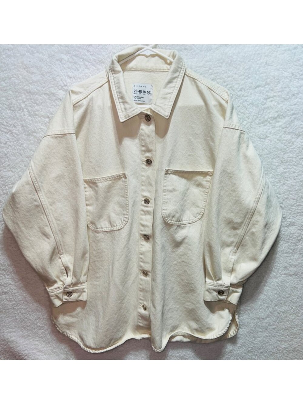Denim Co. Womens Oversized Cream Button-Up Shirt Sz16 USA Long Sleeves Cotton